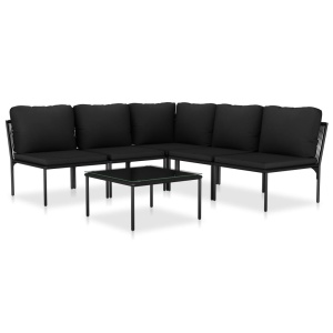 Set mobilier de grădină cu perne, 6 piese, negru, PVC - Img 2