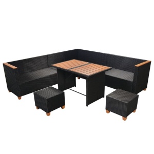 Set mobilier de grădină cu perne, 7 piese, negru, poliratan - Img 8
