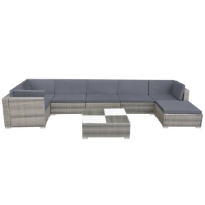 Set mobilier de grădină cu perne, 8 piese, gri, poliratan - Img 3