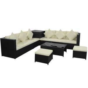 Set mobilier de grădină cu perne, 8 piese, negru, poliratan - Img 2