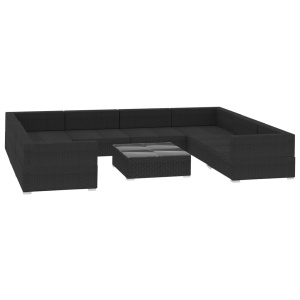 Set mobilier de grădină cu perne, 9 piese, negru, poliratan - Img 3