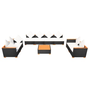 Set mobilier de grădină cu perne, 9 piese, negru, poliratan - Img 3
