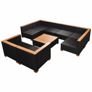 Set mobilier de grădină cu perne, 9 piese, negru, poliratan - Img 7