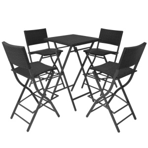 Set mobilier exterior pliabil, 5 piese, negru oțel, poliratan - Img 2