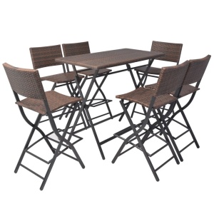 Set mobilier exterior pliabil, 7 piese, maro, oțel, poliratan - Img 2