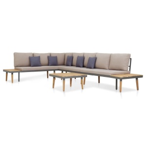 Set mobilier grădină cu perne 5 piese, maro, lemn masiv acacia
