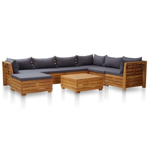 Set mobilier grădină cu perne, 8 piese, gri inchis, lemn acacia