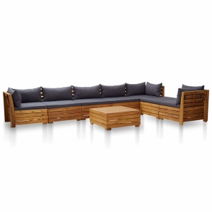 Set mobilier grădină cu perne, 8 piese, gri inchis, lemn acacia - Img 2