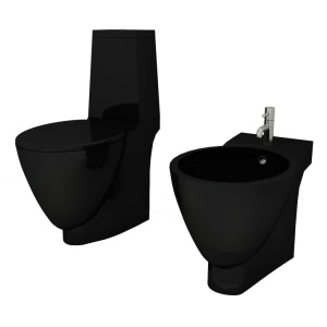 Set Toaletă și Bideu Ceramică Negru - Img 2