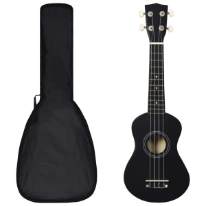Set ukulele soprano, cu husă, pentru copii, negru, 21"