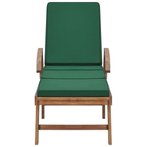 Șezlong cu pernă, verde, lemn masiv de tec - Img 2