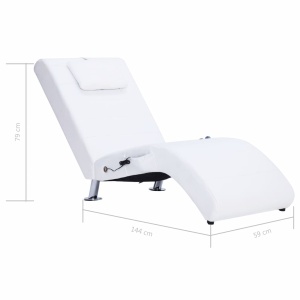Șezlong de masaj cu pernă, alb, piele artificială - Img 9