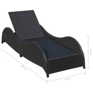 Șezlong de plajă cu pernă, negru, poliratan - Img 5