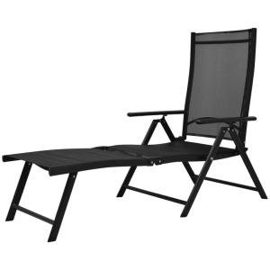 Șezlong de plajă pliabil, negru, aluminiu - Img 2