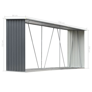 Șopron depozitare lemne, oțel galvanizat, 330x84x152 cm, gri - Img 5