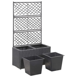Strat inălțat spalier 2 ghivece negru 58x30x107 cm poliratan - Img 4