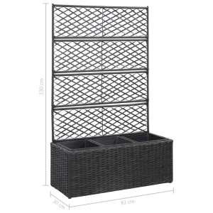 Strat inălțat spalier 3 ghivece negru 83x30x130 cm poliratan - Img 6