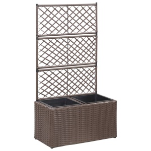 Strat inălțat spalier cu 2 ghivece maro 58x30x107 cm poliratan