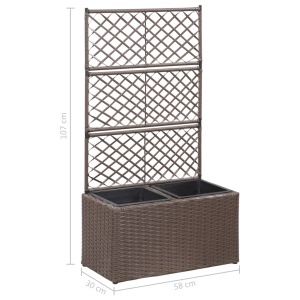 Strat inălțat spalier cu 2 ghivece maro 58x30x107 cm poliratan - Img 6