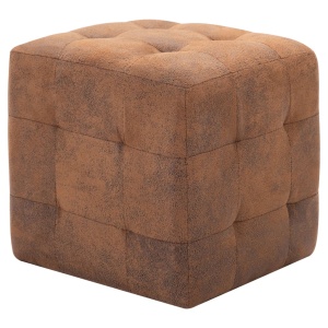 Taburet, 2 buc., maro, 30x30x30 cm, piele intoarsă ecologică - Img 2