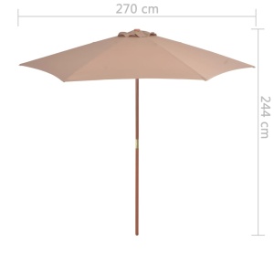 Umbrelă de soare de exterior cu stâlp din lemn, taupe, 270 cm - Img 5