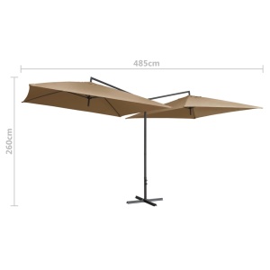 Umbrelă de soare dublă, stâlp din oțel, gri taupe, 250x250 cm - Img 5
