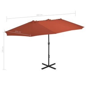 Umbrelă de soare exterior stâlp aluminiu, cărămiziu, 460x270 cm - Img 7