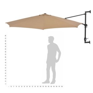 Umbrelă soare montaj pe perete tijă metalică gri taupe 300 cm - Img 9