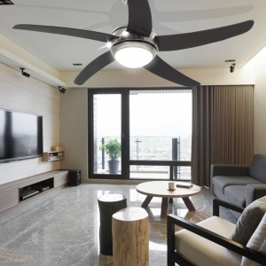 Ventilator tavan decorativ cu iluminare, 128 cm, maro - Img 3