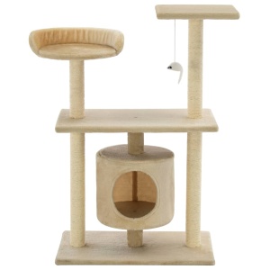 Ansamblu pentru pisici cu stâlpi din funie de sisal, 95 cm Bej - Img 3