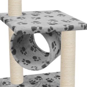 Ansamblu pisici cu stâlpi funie sisal 65 cm imprimeu lăbuțe gri - Img 4