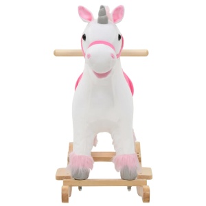 Balansoar unicorn de pluș, 65 x 32 x 58 cm, alb și roz - Img 3