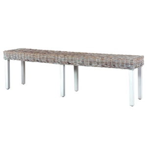 Bancă, alb, 160 cm, ratan kubu natural și lemn masiv de mango - Img 4