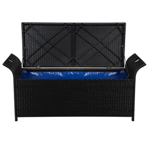 Bancă de depozitare cu pernă, negru, 138 cm, poliratan - Img 4