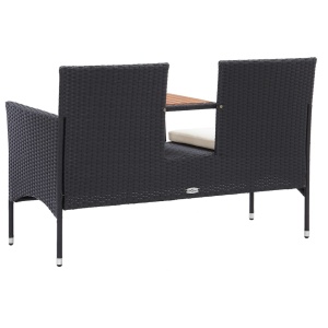 Bancă de grădină cu măsuță, 2 locuri, negru, 143 cm, poliratan - Img 4