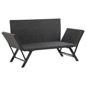 Bancă de grădină cu perne, negru, 176 cm, poliratan - Img 5