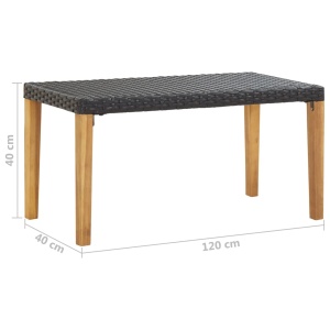 Bancă de grădină, negru, 120 cm, poliratan și lemn de acacia - Img 5