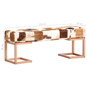 Bancă, maro, 110 cm, piele naturală de capră, model petice - Img 6