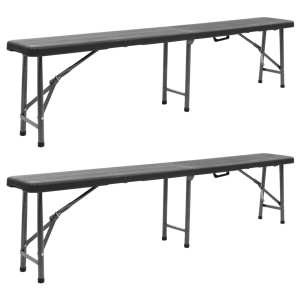 Bănci de grădină pliabile, 2 buc., negru, 180 cm, HDPE