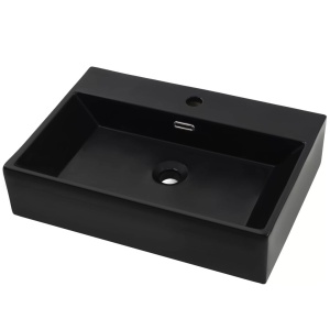 Bazin cu orificiu robinet ceramică, 60,5x42,5x14,5 cm, negru - Img 2