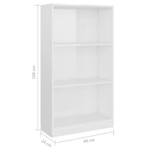 Bibliotecă cu 3 rafturi, alb extralucios, 60 x 24 x 108 cm, PAL - Img 5