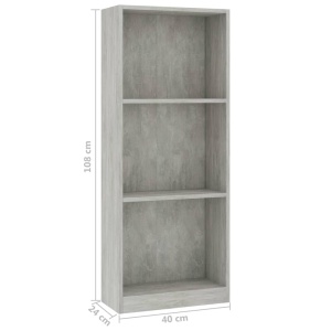 Bibliotecă cu 3 rafturi, gri beton, 40 x 24 x 108 cm, PAL - Img 5