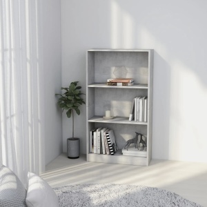 Bibliotecă cu 3 rafturi, gri beton, 60 x 24 x 108 cm, PAL