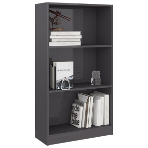 Bibliotecă cu 3 rafturi, gri extralucios, 60 x 24 x 108 cm, PAL - Img 3