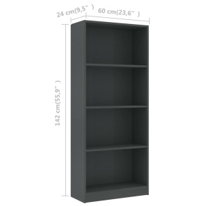 Bibliotecă cu 4 rafturi, gri, 60 x 24 x 142 cm, PAL - Img 5