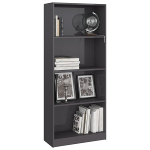Bibliotecă cu 4 rafturi, gri extralucios, 60 x 24 x 142 cm, PAL - Img 3
