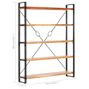 Bibliotecă cu 5 rafturi, 140x30x180 cm, lemn masiv de acacia - Img 5