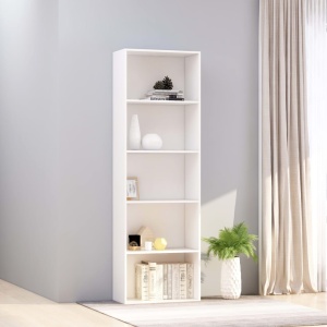 Bibliotecă cu 5 rafturi, alb, 60 x 30 x 189 cm, PAL