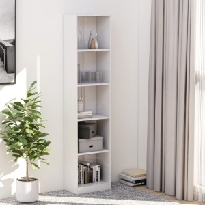 Bibliotecă cu 5 rafturi, alb lucios, 40 x 24 x 175 cm, PAL