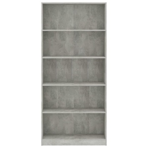 Bibliotecă cu 5 rafturi, gri beton, 80 x 24 x 175 cm, PAL - Img 4